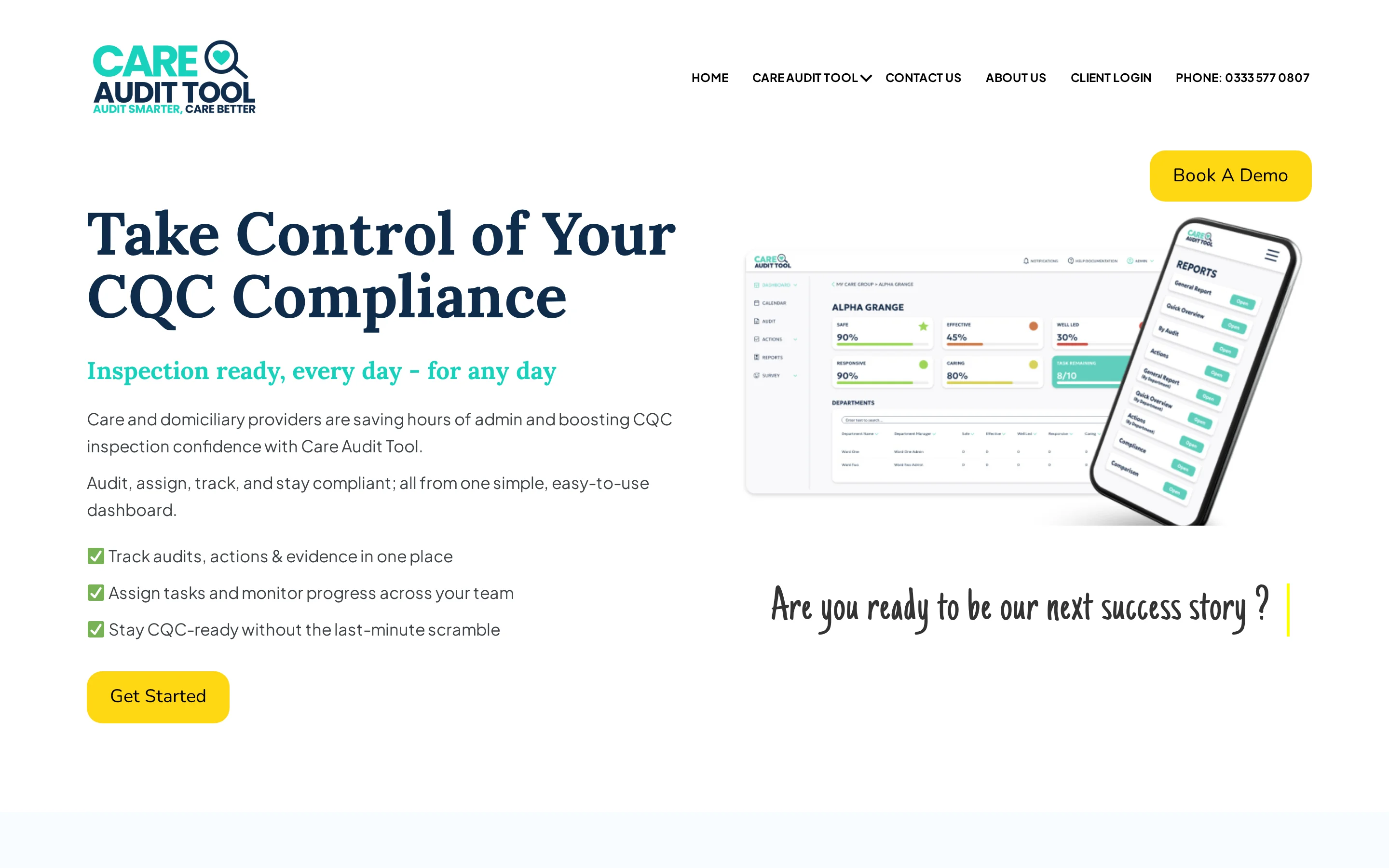 Care Audit Tool CQC compliance dashboard and action tracking