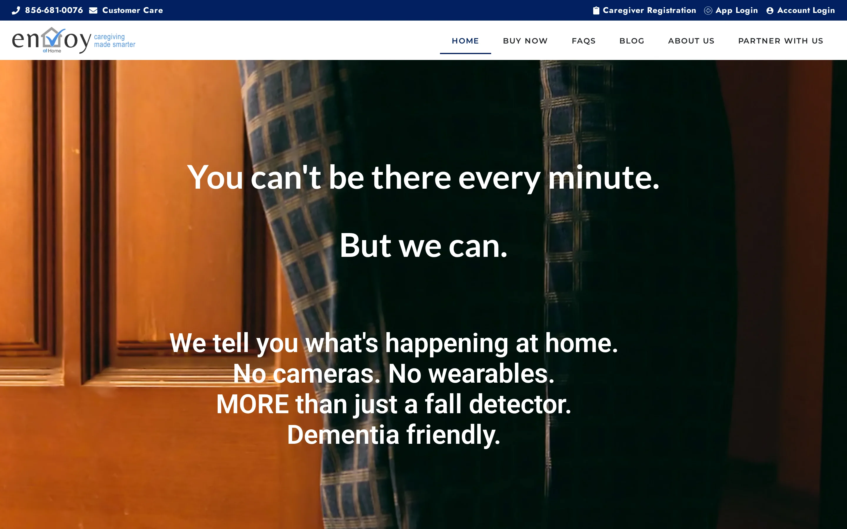 Envoy at Home landing page showing passive sensor kit for in-home senior monitoring