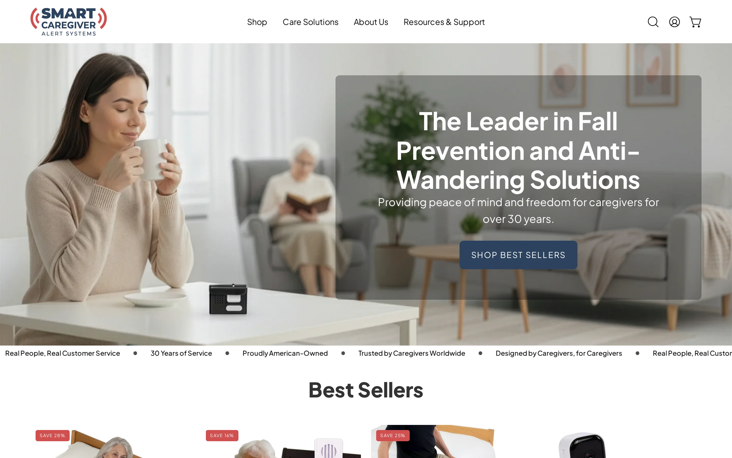 Smart Caregiver homepage showing its patient monitoring hardware