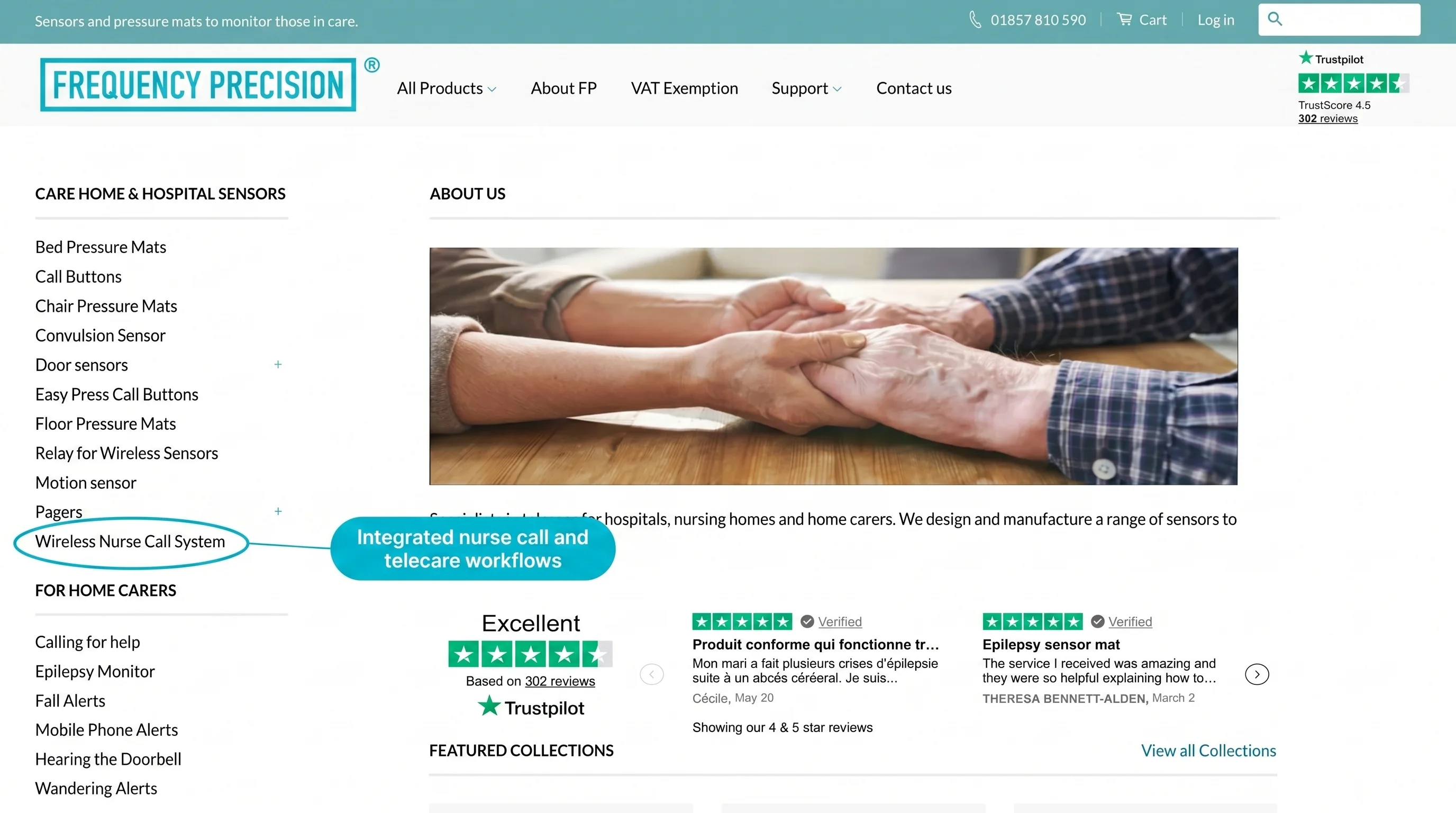 Frequency Precision nurse call and motion sensor homepage for care home monitoring