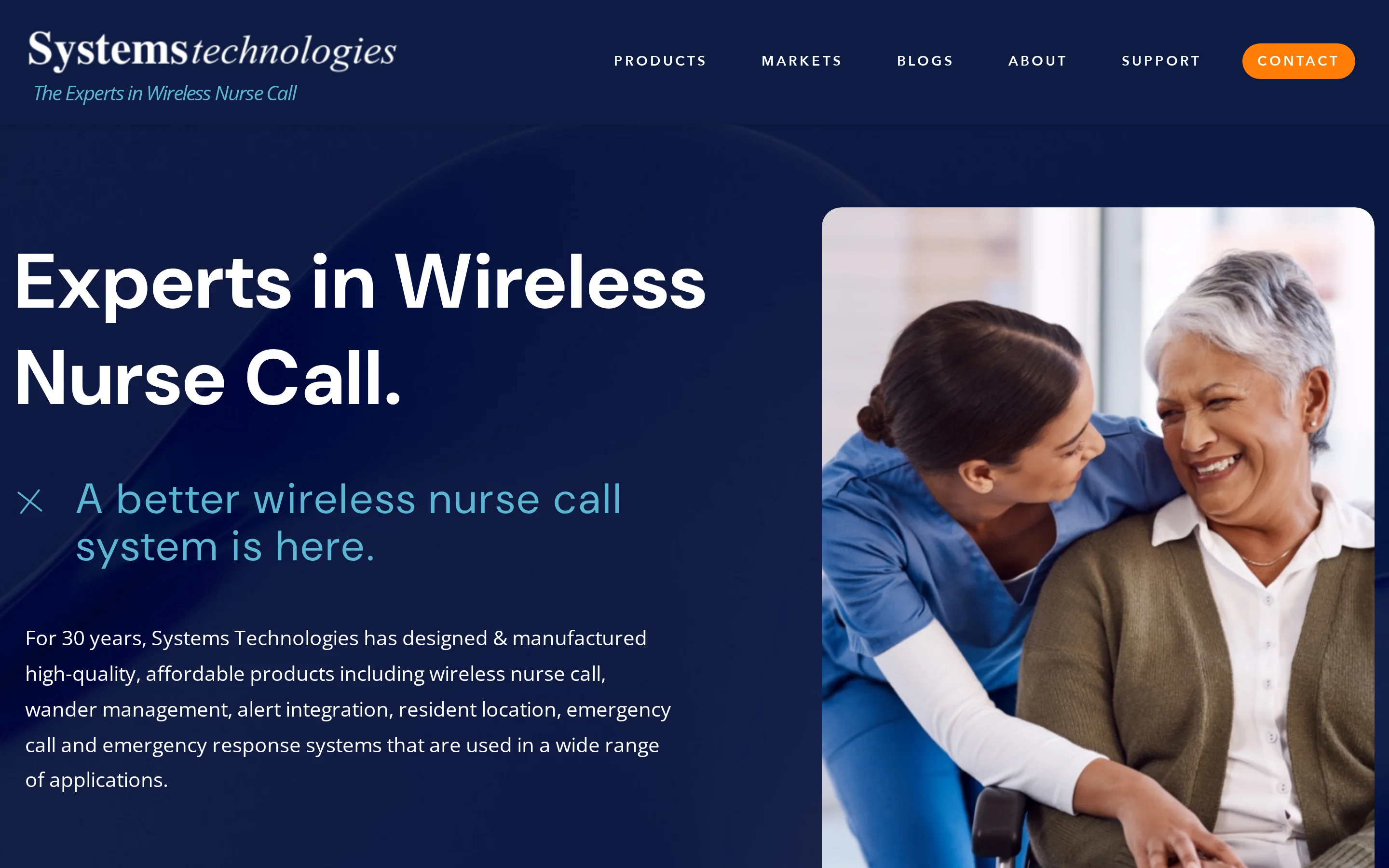 Wireless Nurse Call homepage showing wireless nurse call system positioning