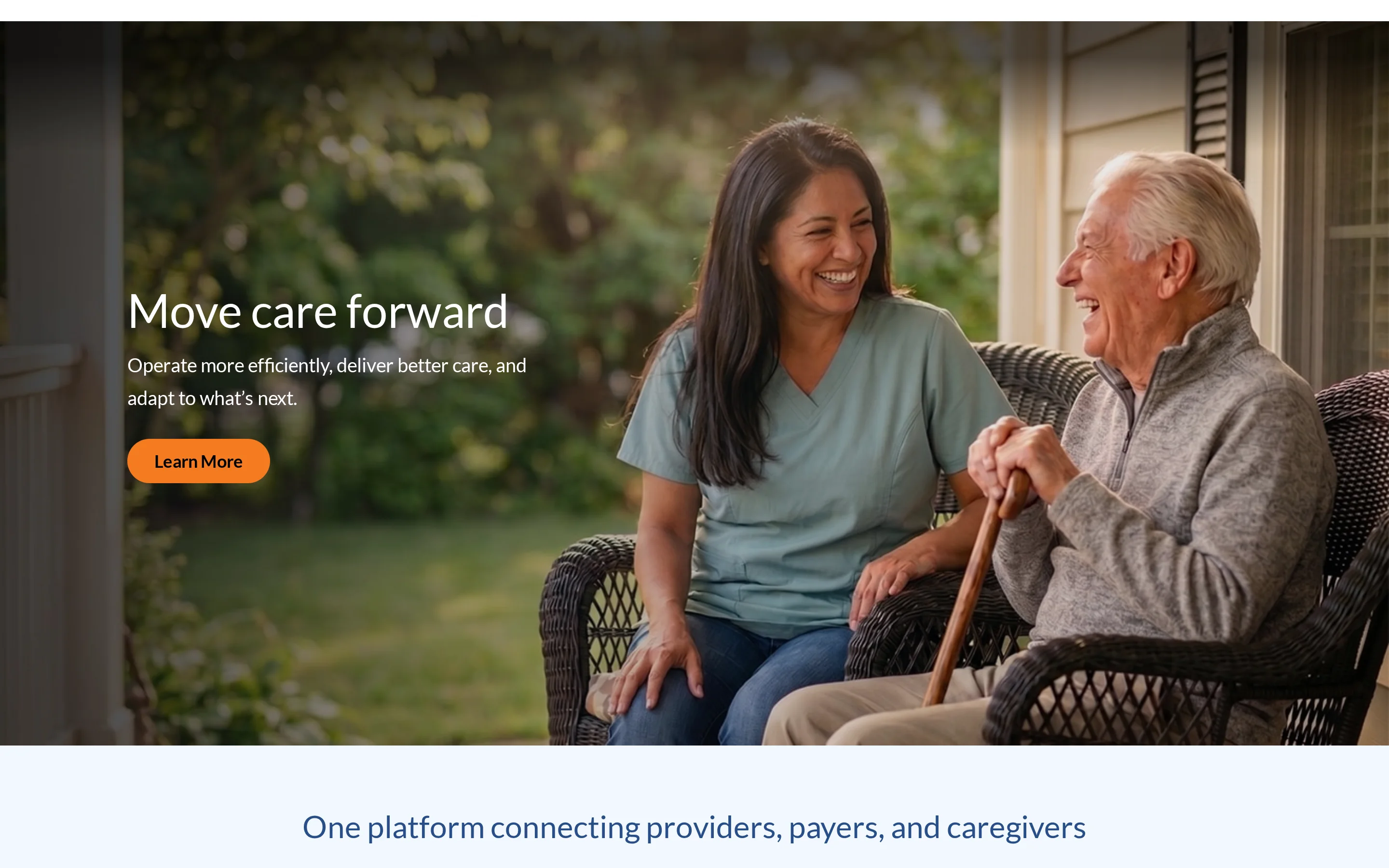 Screenshot of the HHAeXchange website homepage, presenting its homecare management platform for Medicaid-funded providers,...