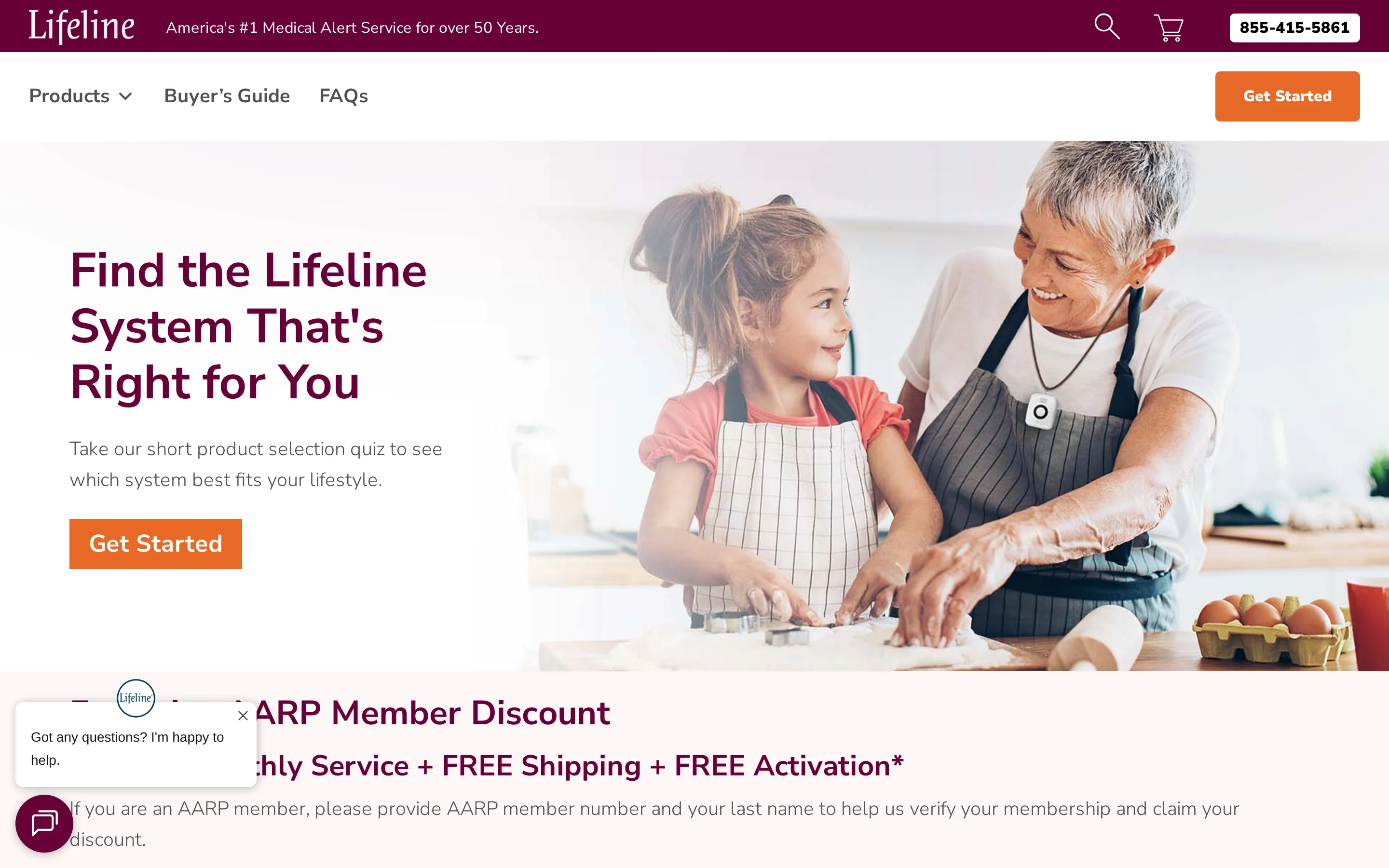 Lifeline medical alert landing page showing pendant and smartwatch products