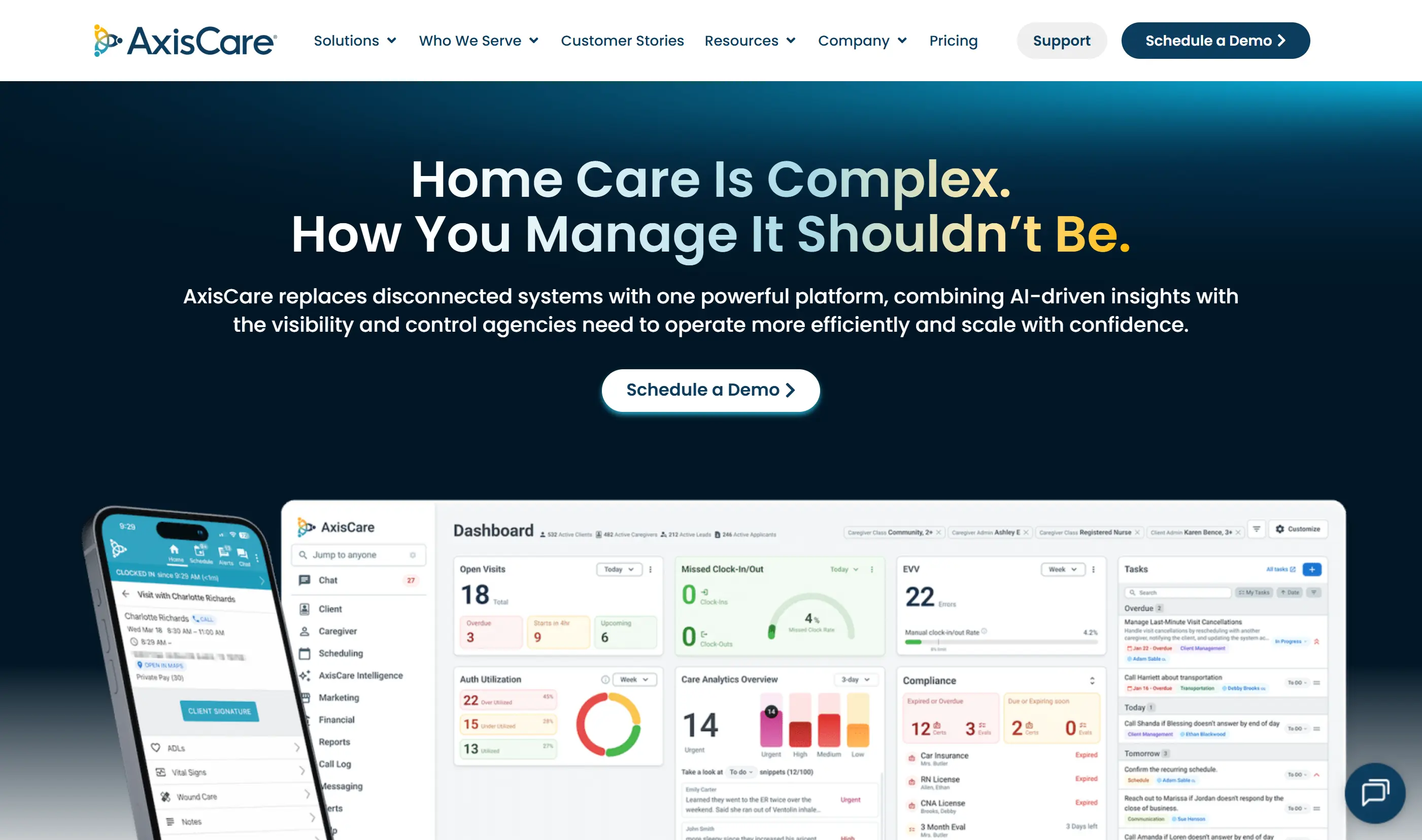AxisCare agency management platform for scheduling EVV billing and caregiver workflows