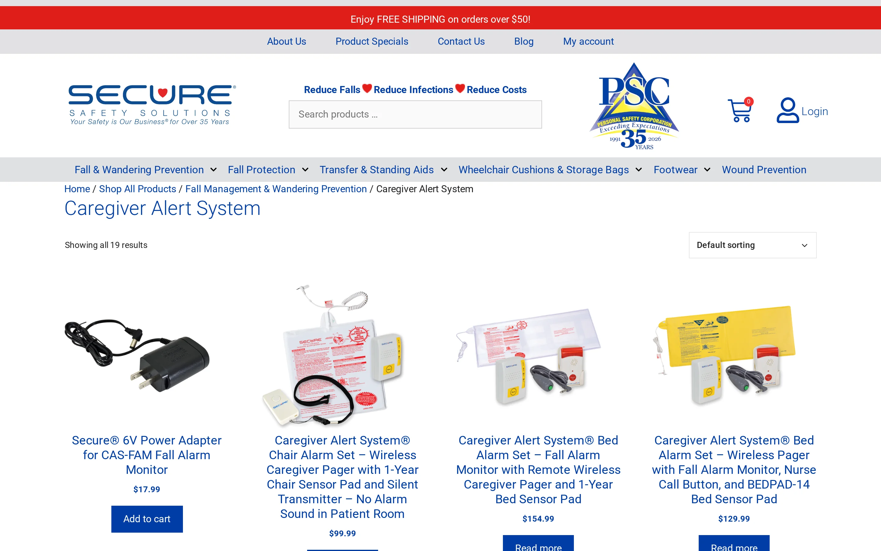 Wireless Caregiver Alert System product range with pager and sensor accessories