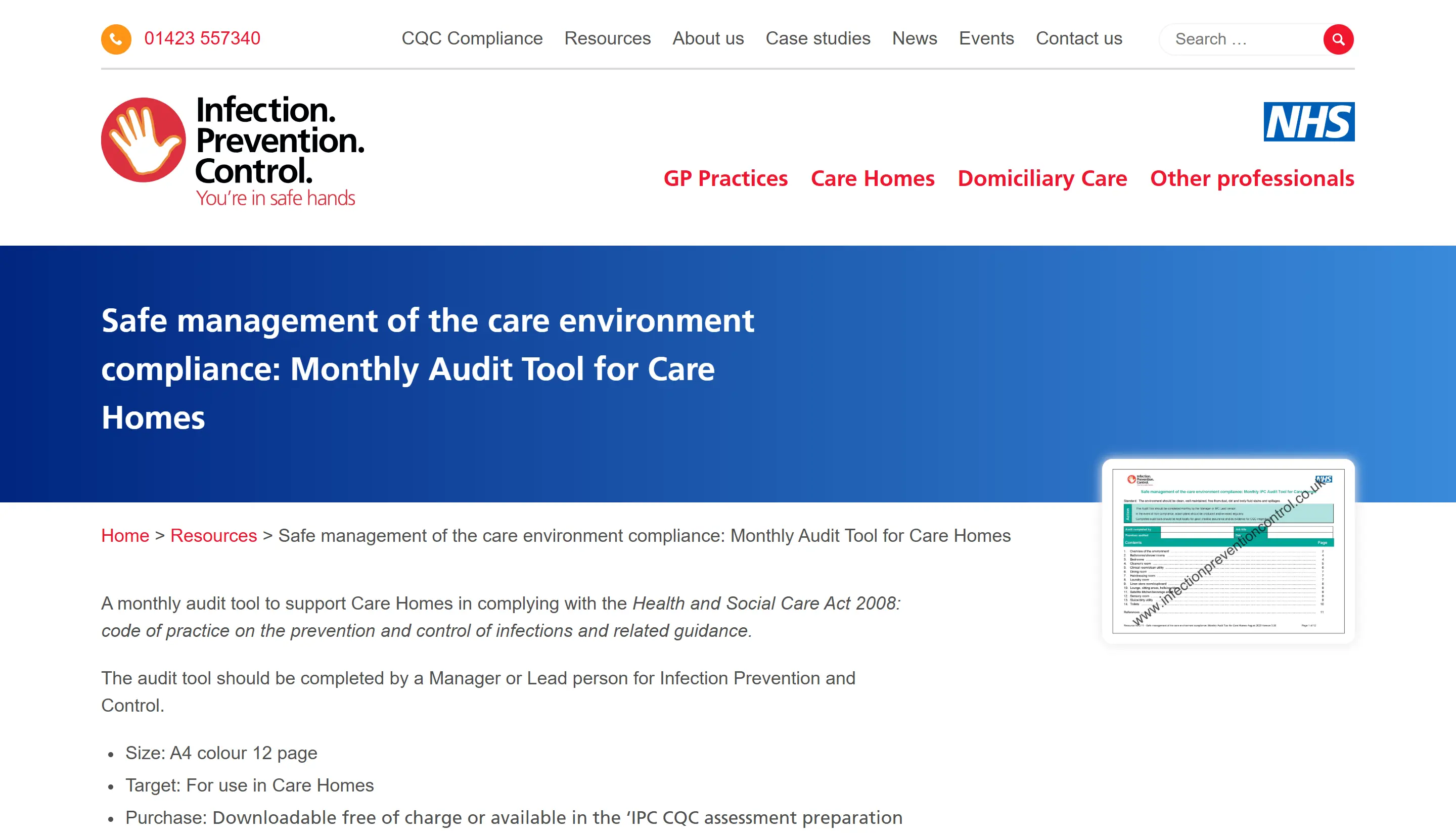 Infection Prevention Control monthly audit tool NHS-aligned IPC checks for care homes