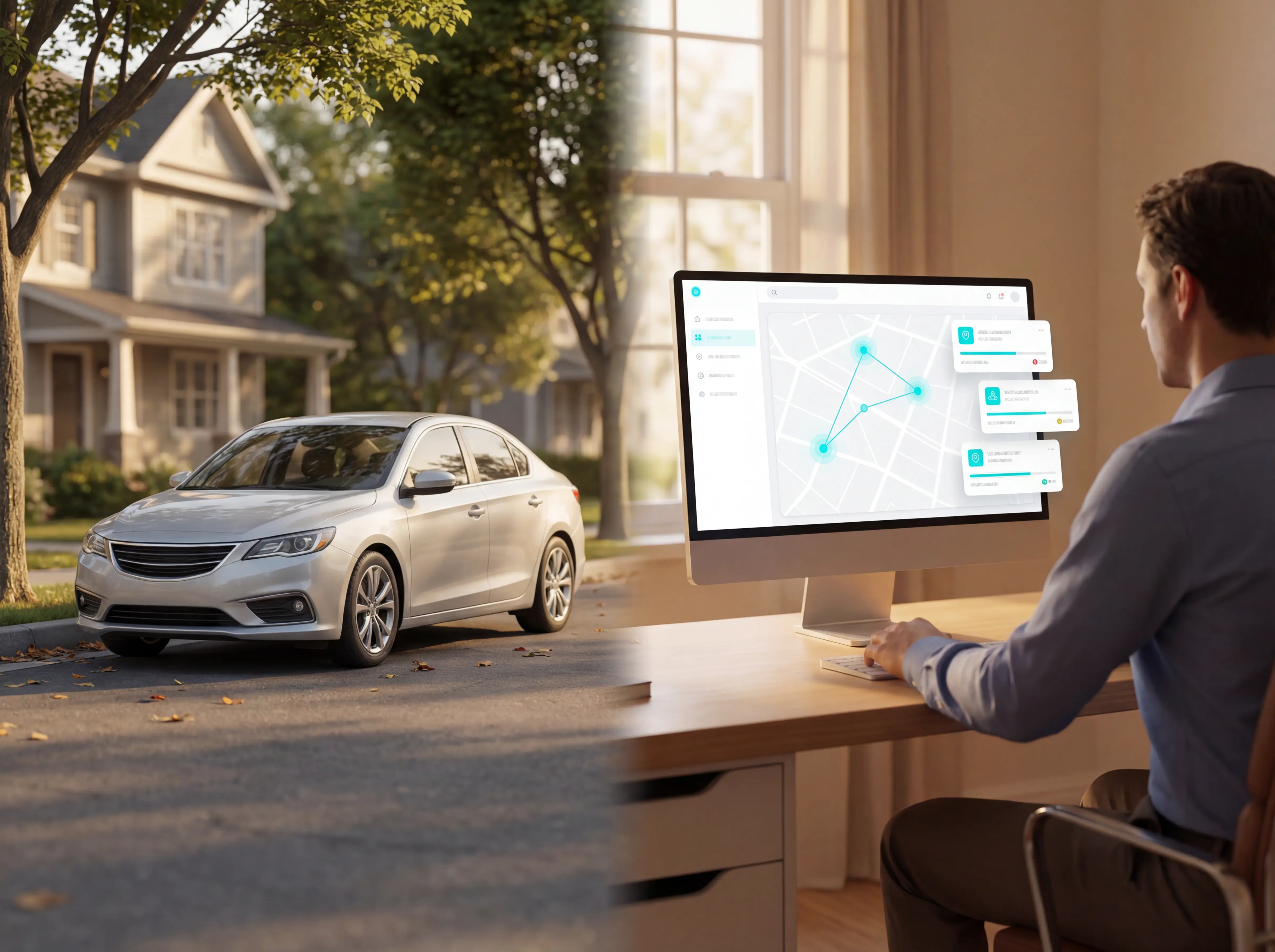 Illustration placeholder: live fleet map with vehicle movement and status