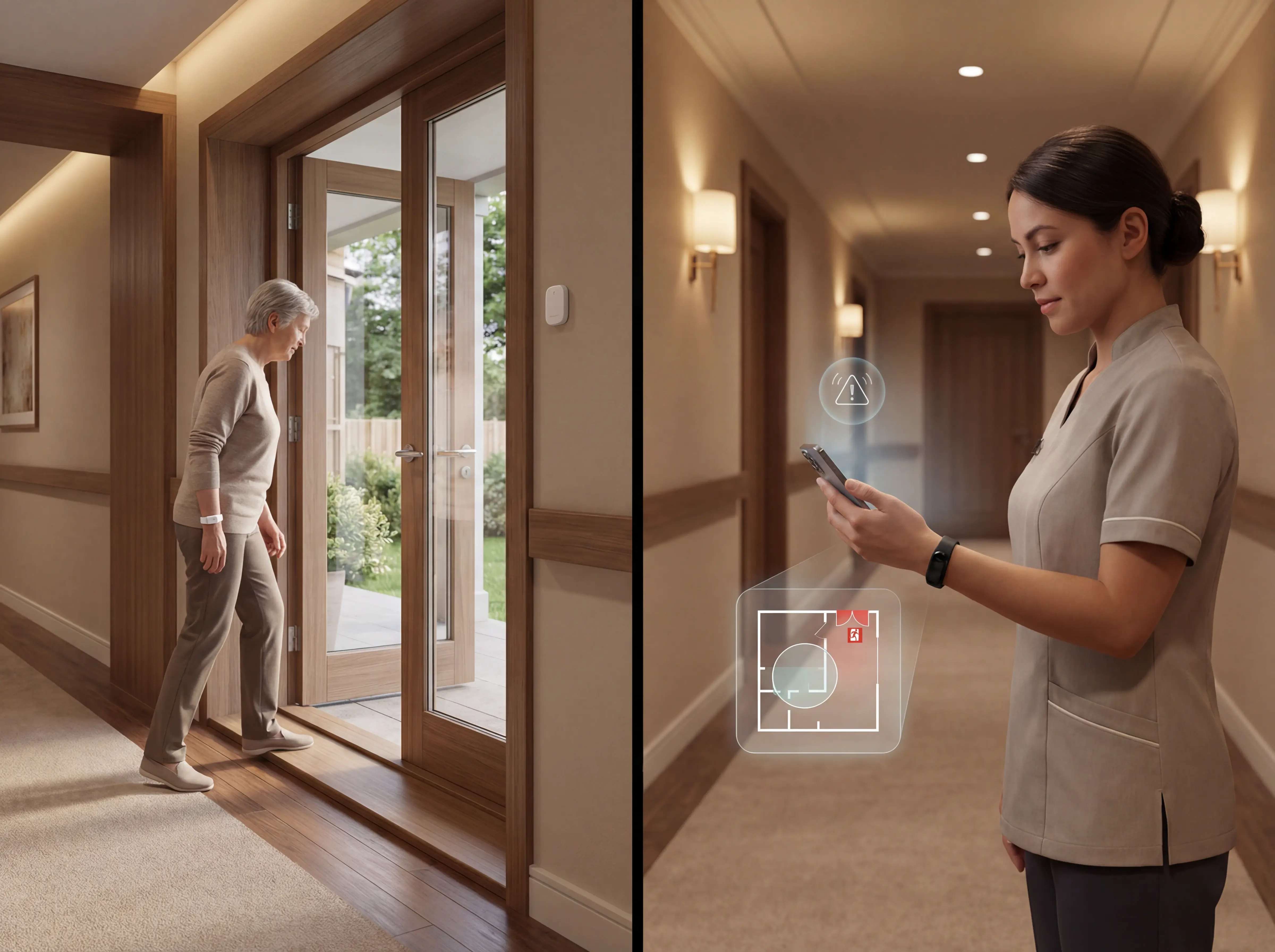 Illustration placeholder: exit or restricted-area alert on a floor plan