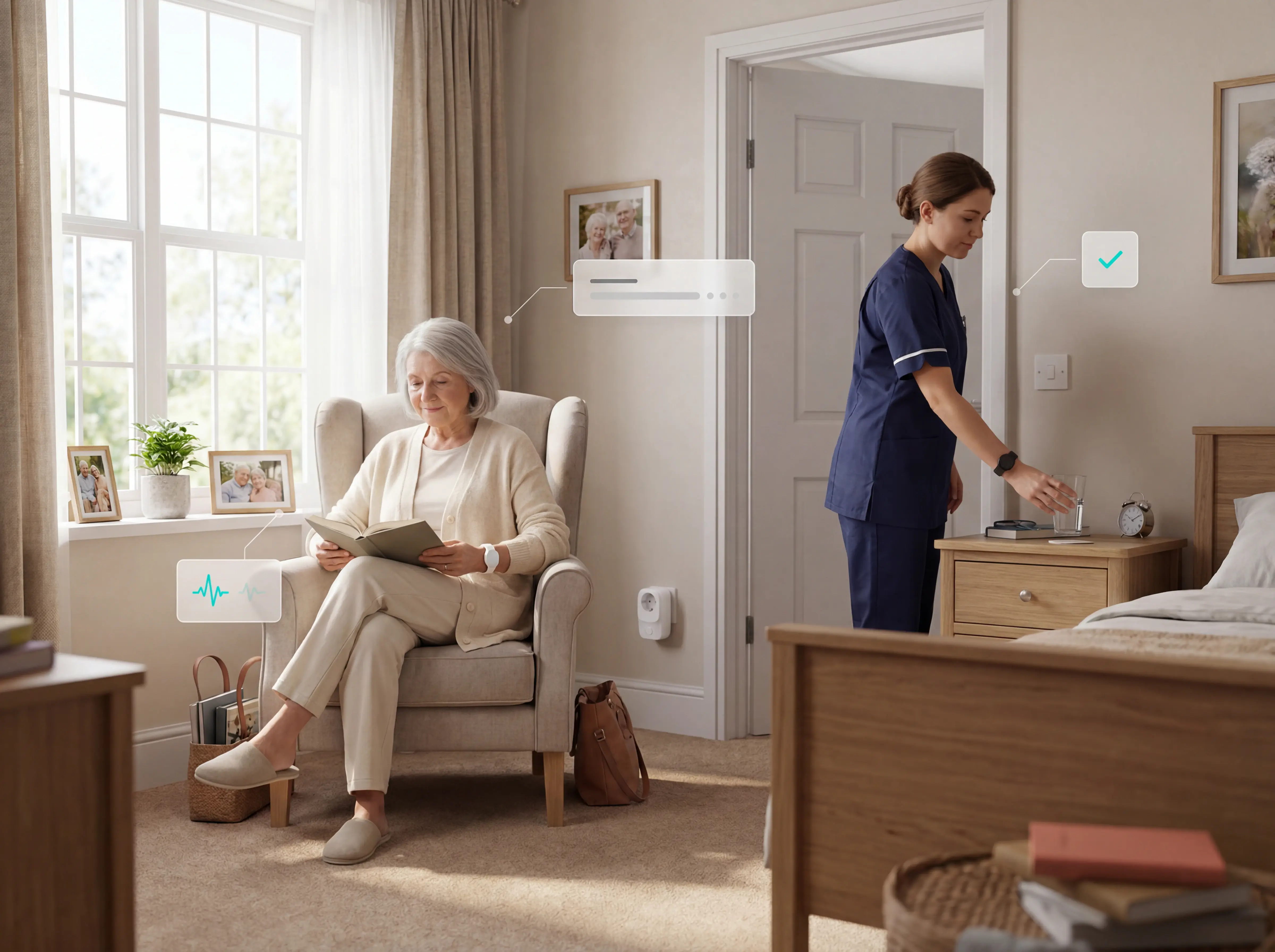 Care team reviewing sensor-based monitoring without cameras