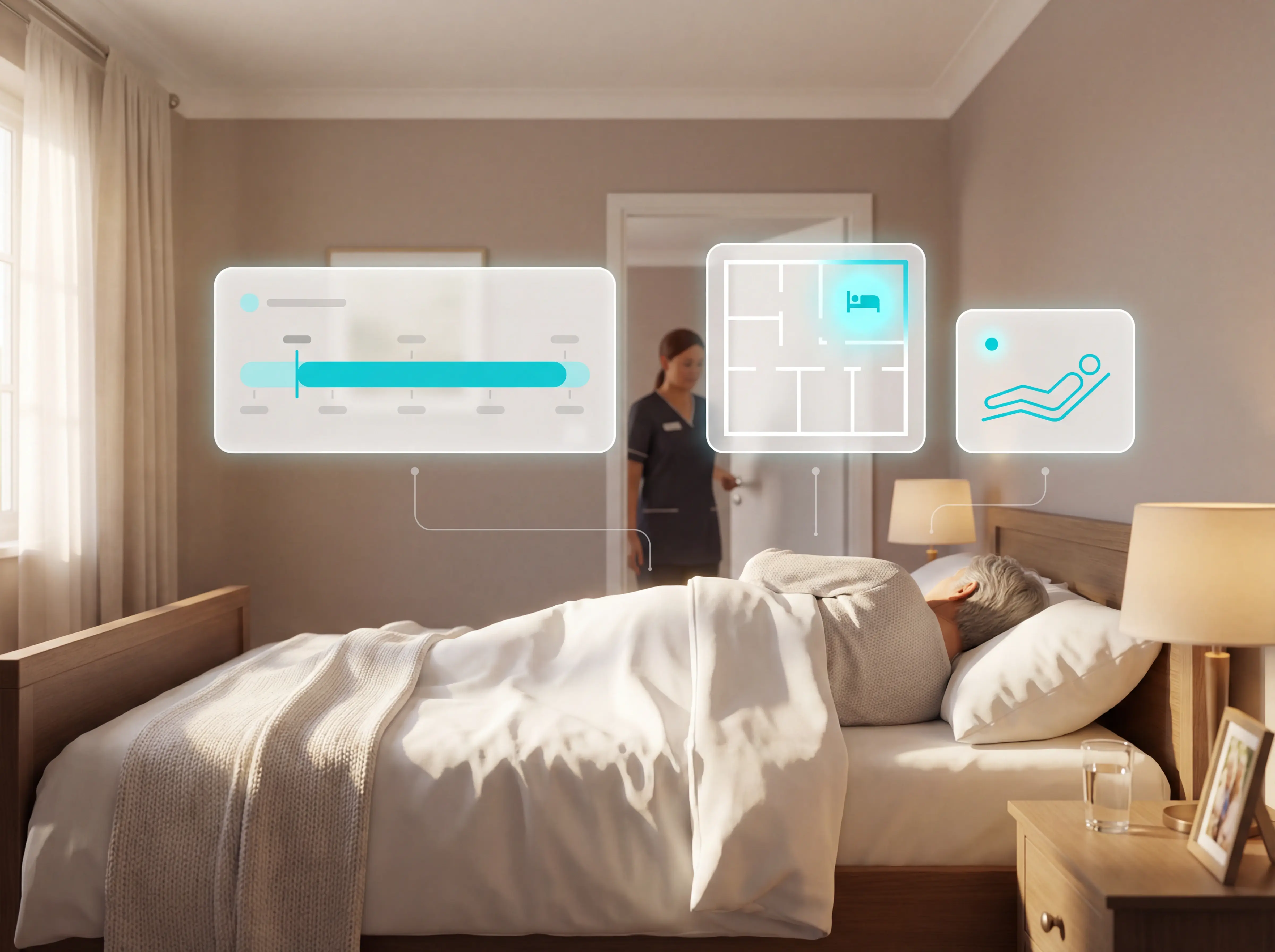 Bed sensors used in a care-home monitoring system