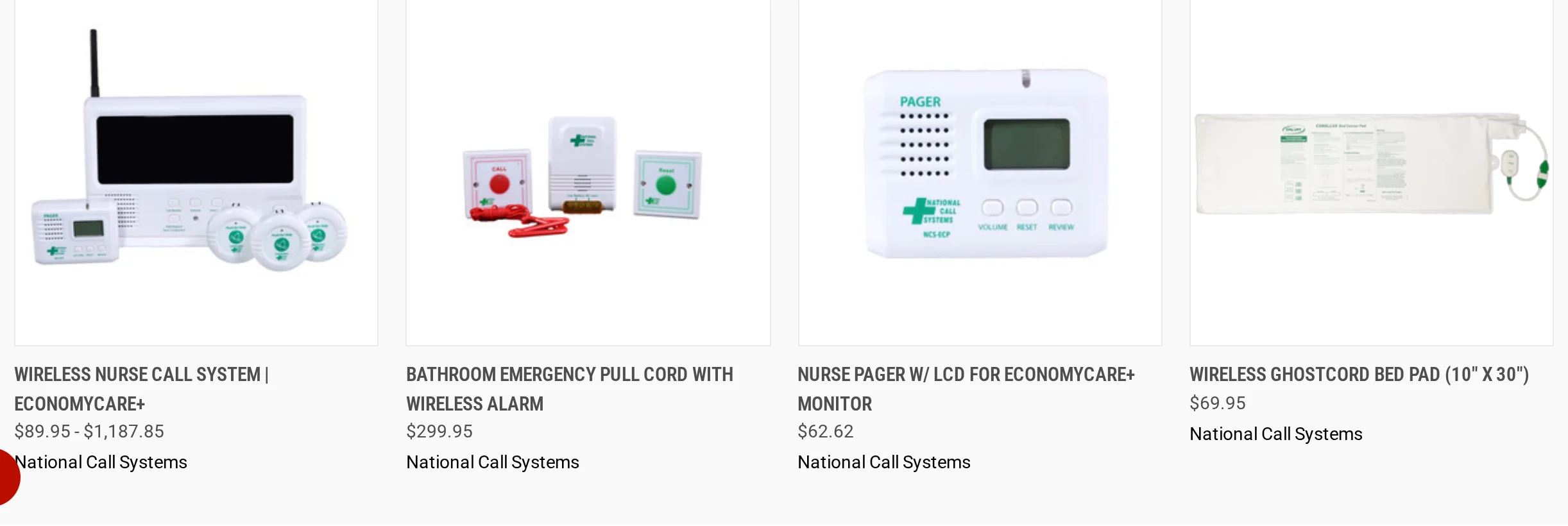 National Call Systems page showing wireless nurse call button hardware