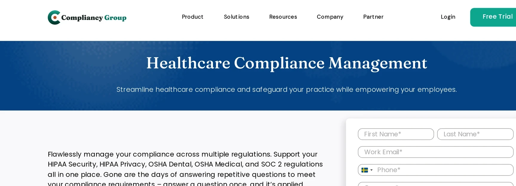 Compliancy Group’s healthcare compliance management page, not an in-app view of The Guard.