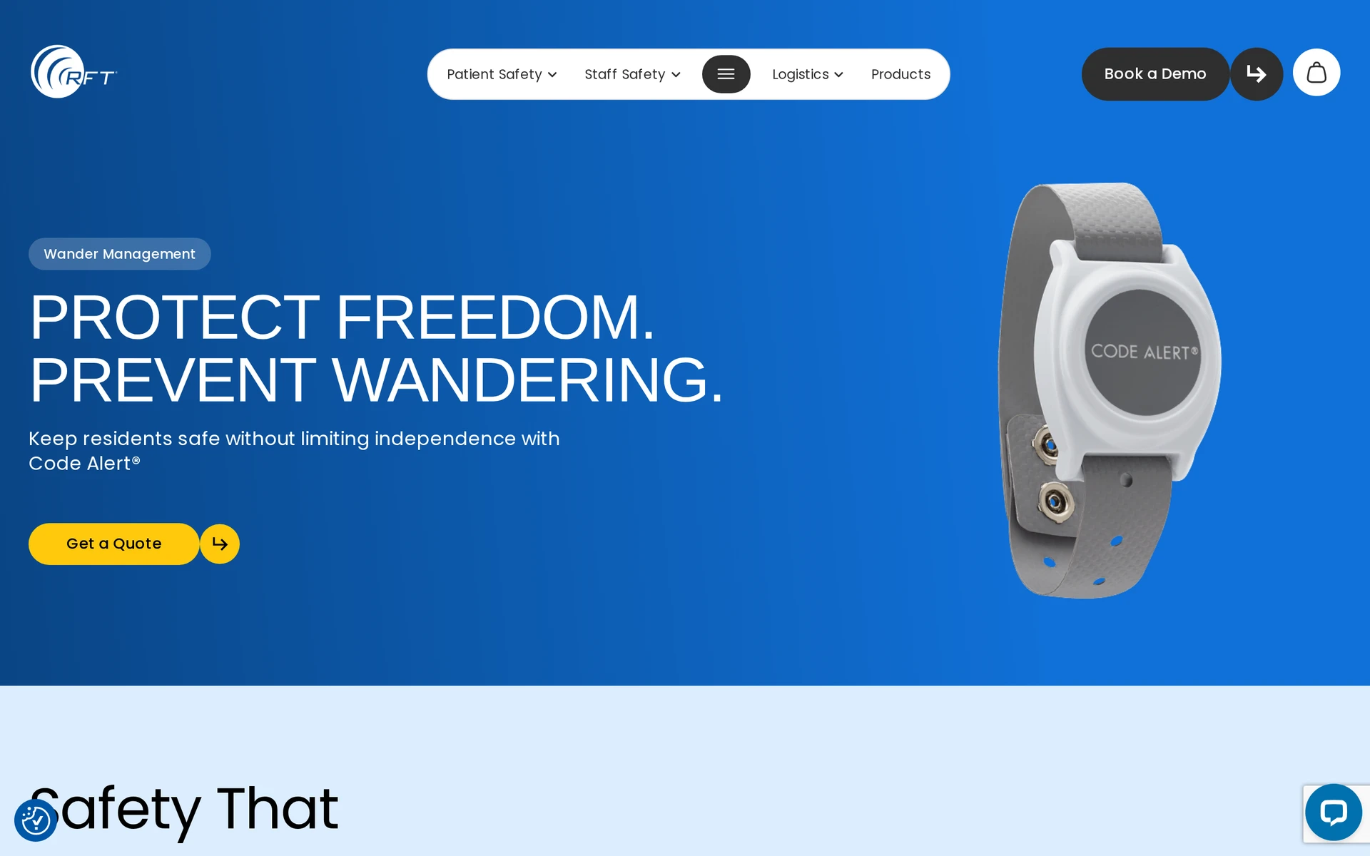 Code Alert wander-management system RF Technologies Code Alert product page showing wander-management hardware and alert workflow