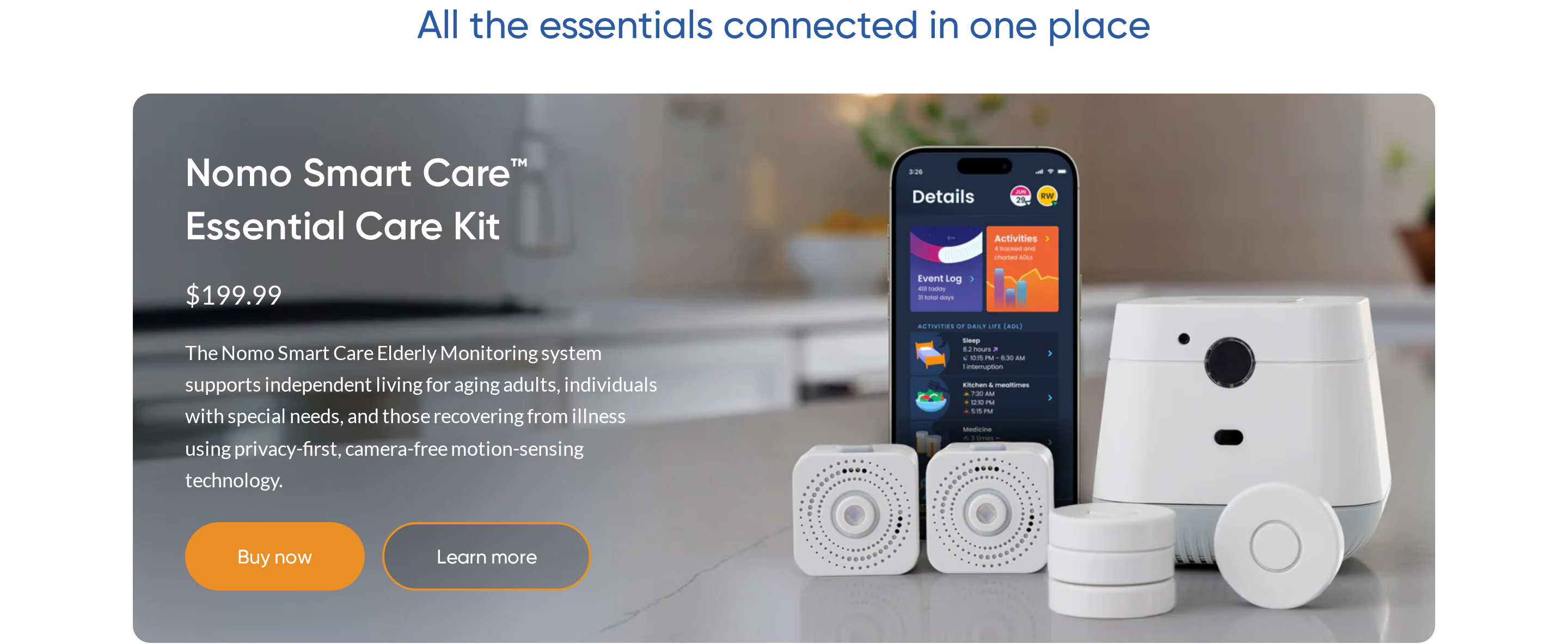 null Nomosmartcare home monitoring kit with app alerts and passive routine tracking