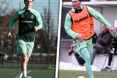 Eine Collage von Julius Joas und Kevin Manthey, die beide einen Ball am Fuß führen.