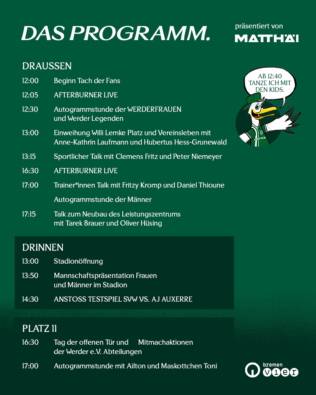 Eine Programmgrafik für den Tach der Fans 2026