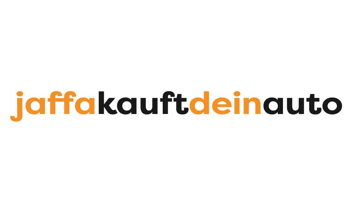 Textlogo: „jaffakauftdeinauto“ mit „jaffa“ und „dein“ in Orange und „kauft“ und „auto“ in Schwarz auf weißem Hintergrund.