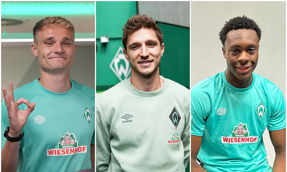 Collage von Pieper, Stark und Salifou in WErder-Kleidung.