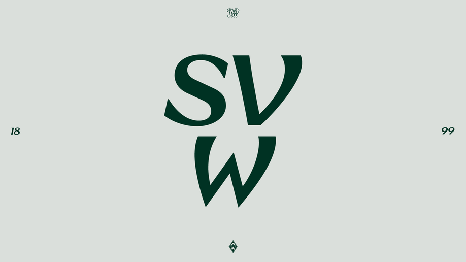 Die grünen Buchstaben „SV“ und „W“ sind vertikal auf einem hellgrauen Hintergrund angeordnet, umgeben von den Zahlen „18“ und „99“ und mit einem kleinen Emblem am unteren Rand.