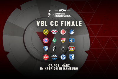 VBL CC Finale-Poster mit mehreren Teamlogos und Details zum Finale für den 07./08. März im XPERION in Hamburg.