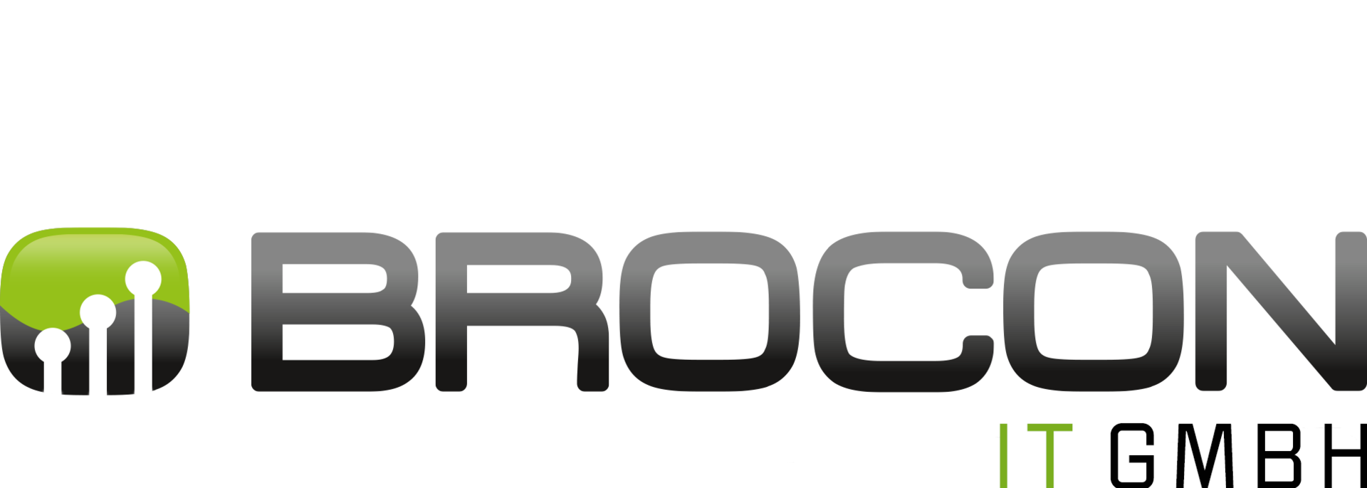 Logo der Brocon IT GmbH mit stilisiertem Schaltkreisdesign in einem grünen Quadrat, mit fettgedrucktem schwarzem und grünem Text auf weißem Hintergrund.