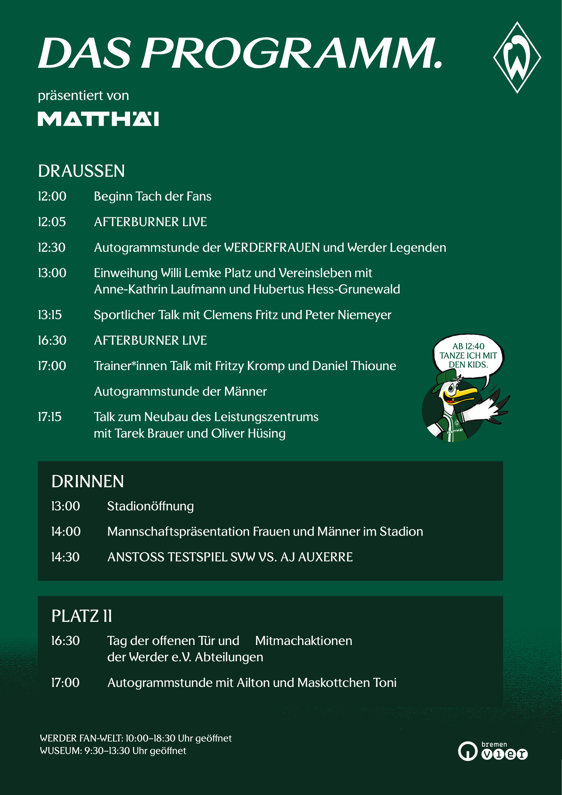 Eine Programmgrafik für den Tach der Fans 2026