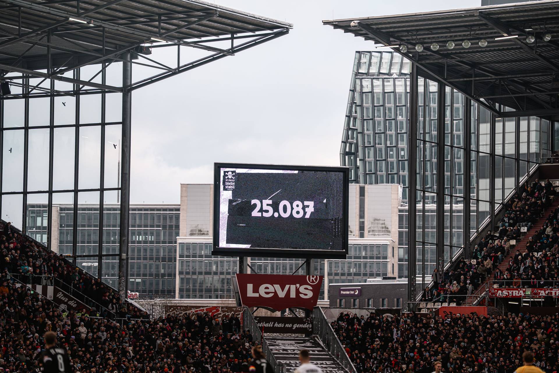Die Anzeigentafel im Millerntor-Stadion