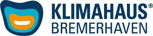 Das Logo des Klimahaus Bremerhaven mit den Farben weiß, orange, hellblau und dunkelblau
