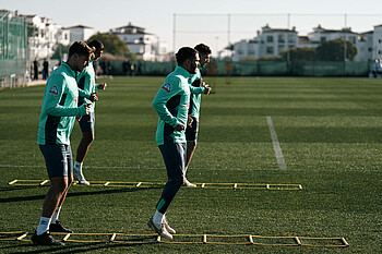 Die Werder-Spieler durchlaufen eine Kordinationsleiter. 