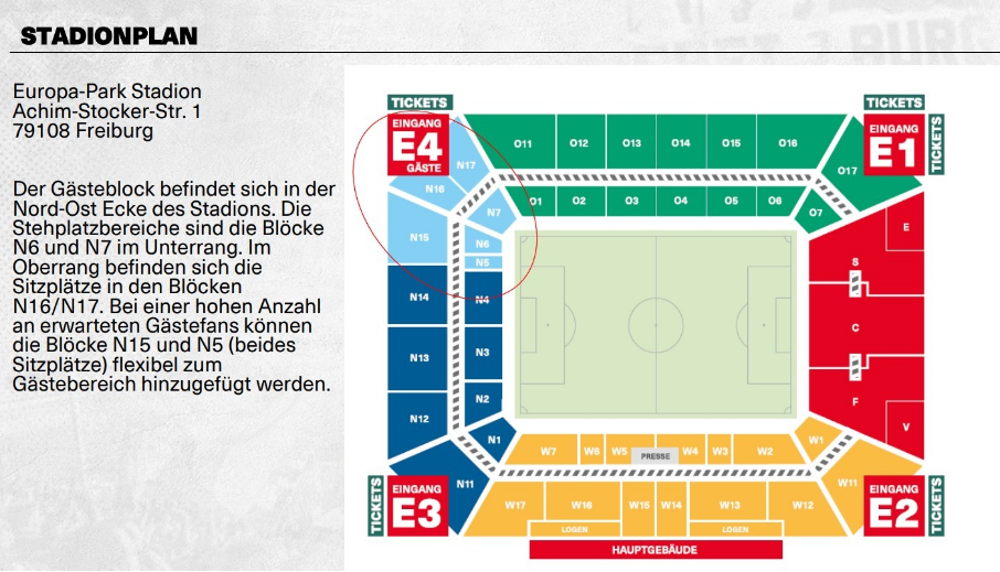 Der Stadionplan zeigt den Gästeeingang im Europa-Park-Stadion.