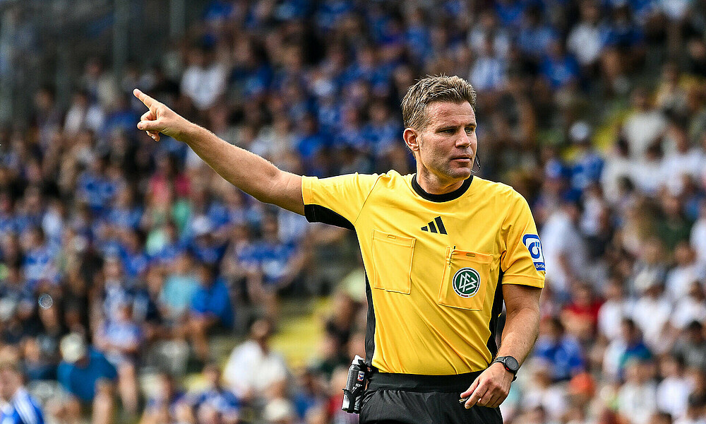 null Felix Brych in einem gelben Schiedsrichter-Dress.