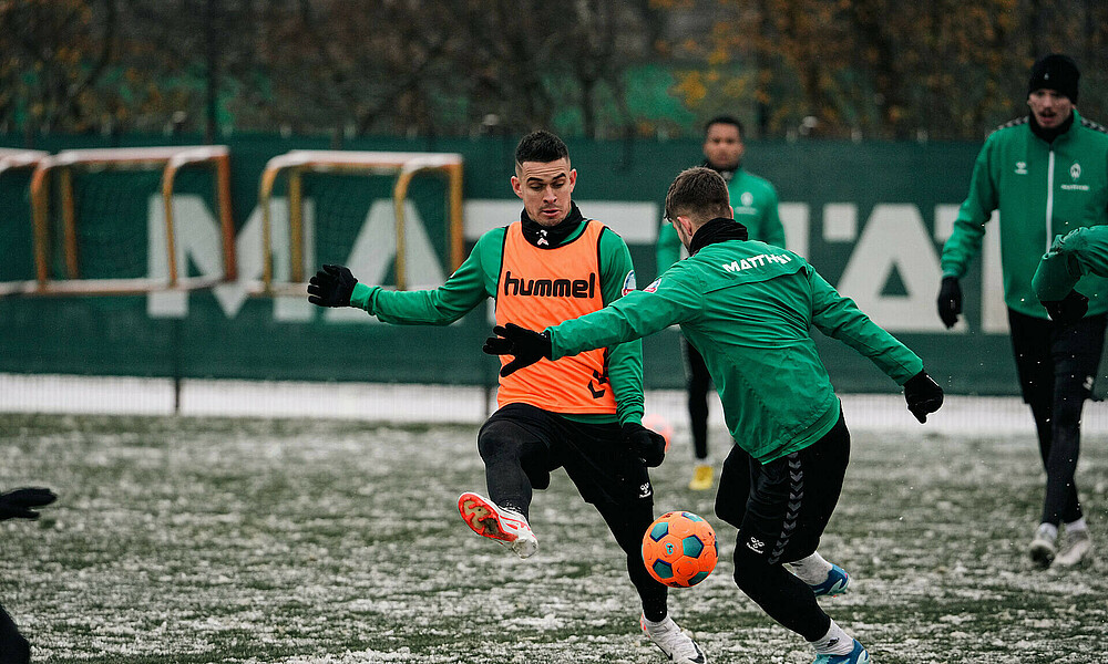 null Rafael Borré im Duell mit Romano Schmid.