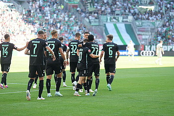 Die Werder-Spieler bejubeln ein Tor.