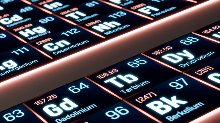 Tabelle mit chemischen Elementen von Seltenerdmetallen
