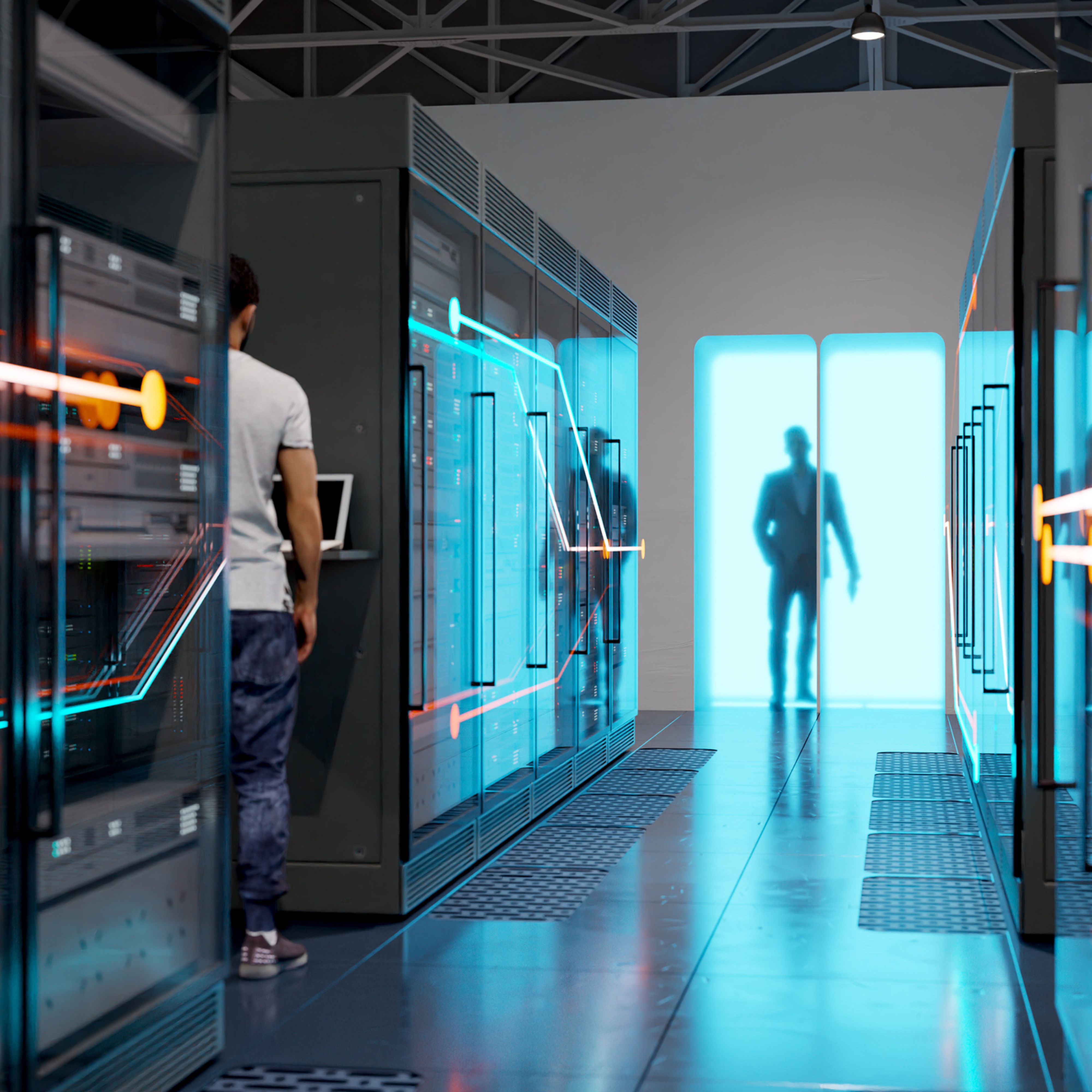 People in a data hall
