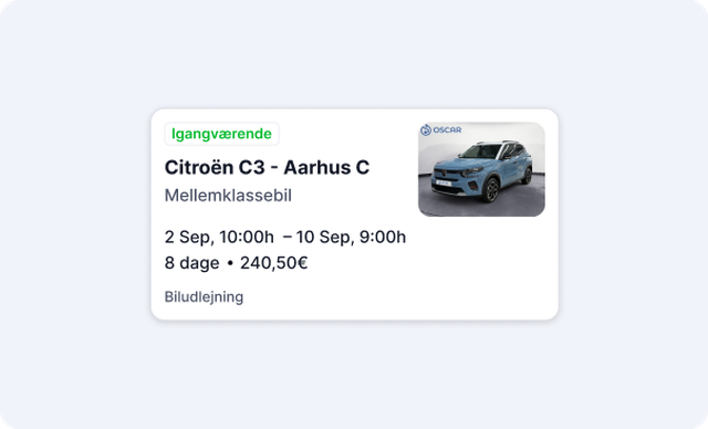 Vehicle rental card