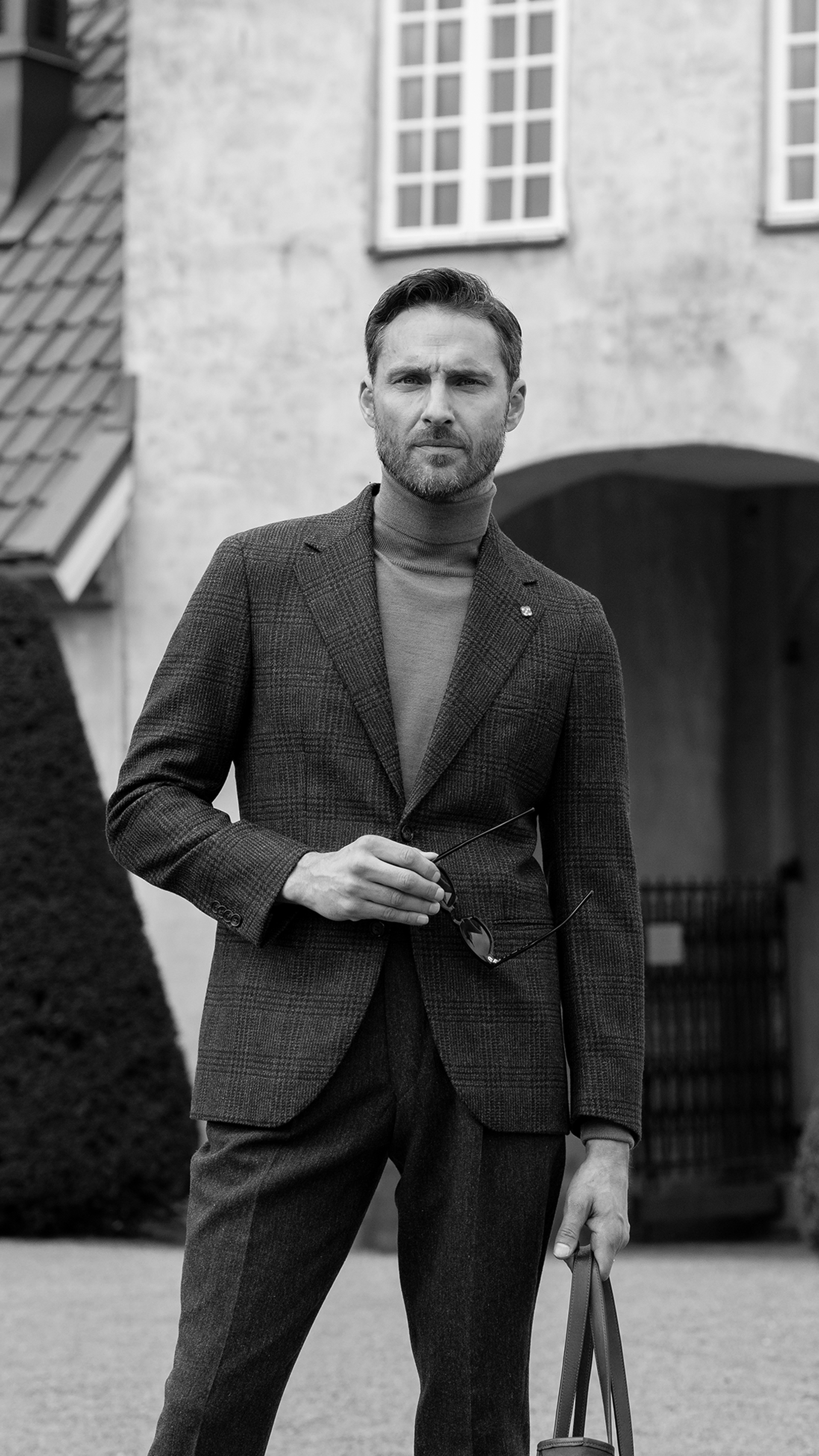 man in black and white