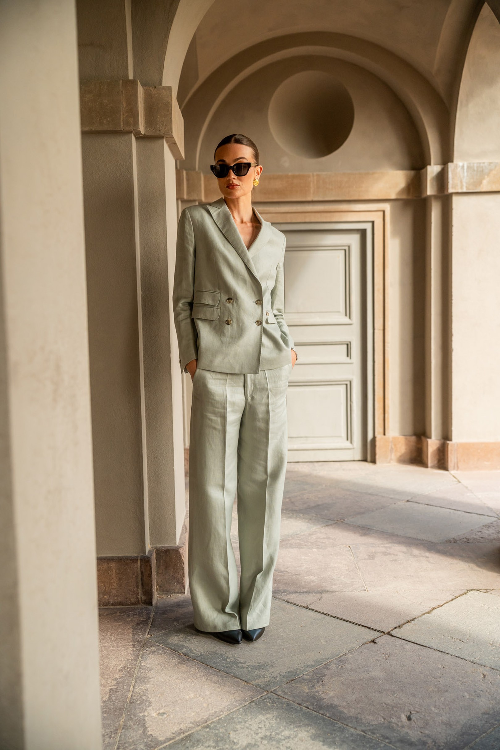 women in light green suit