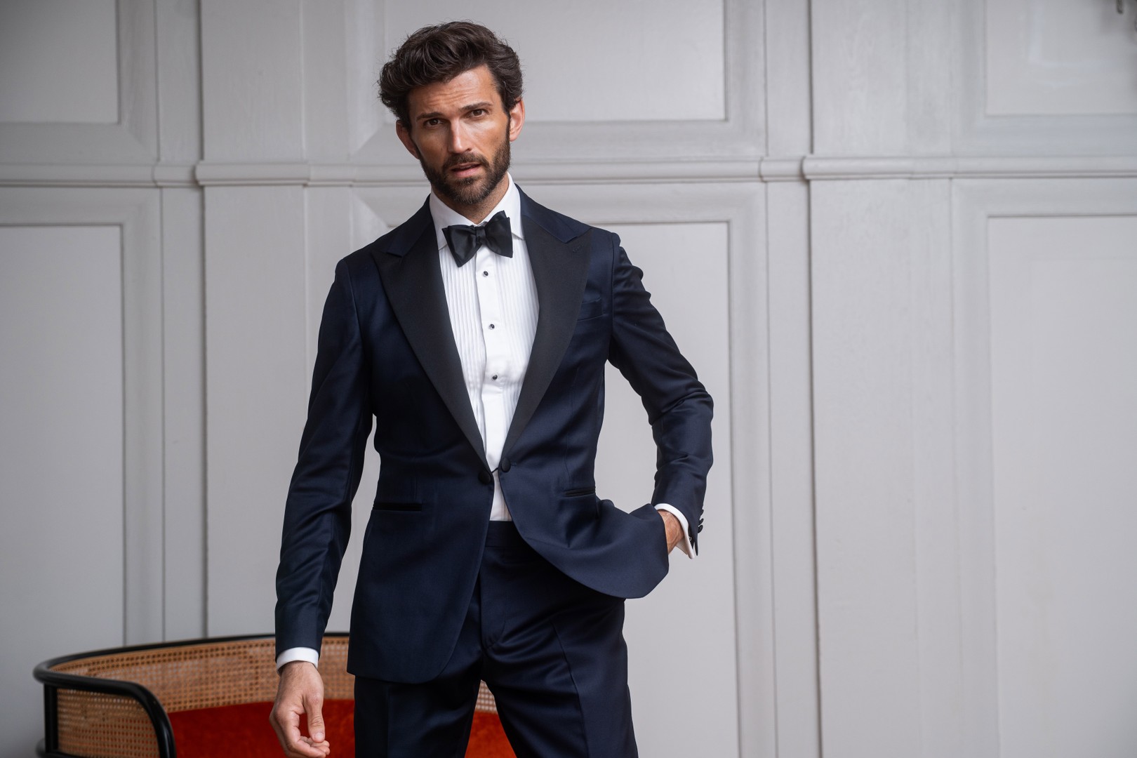 Man wearing royal navy suit