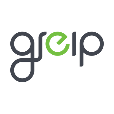 Stylized text logo "greip" with a green "e" and curved black letters on a white background.