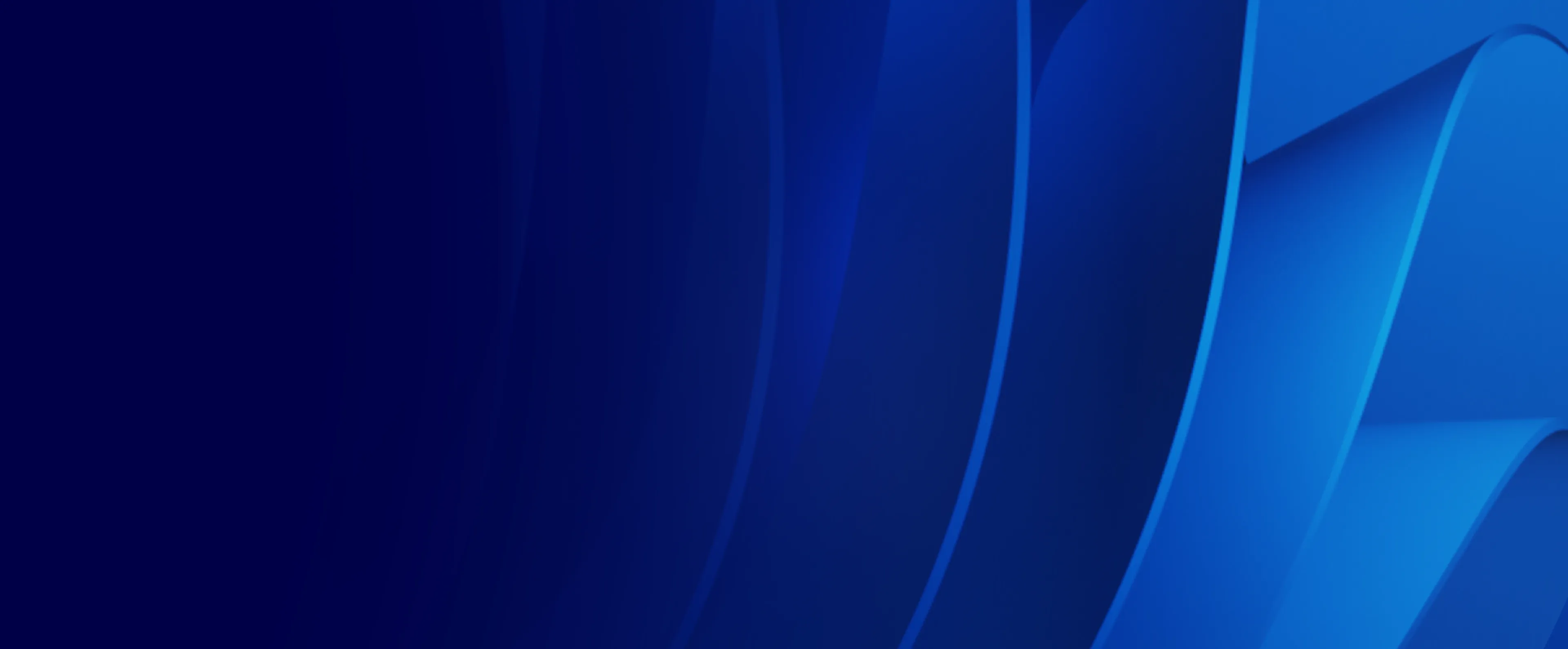 Abstract image with layered blue curves on the right, transitioning from dark to light shades, against a deep blue background on the left.