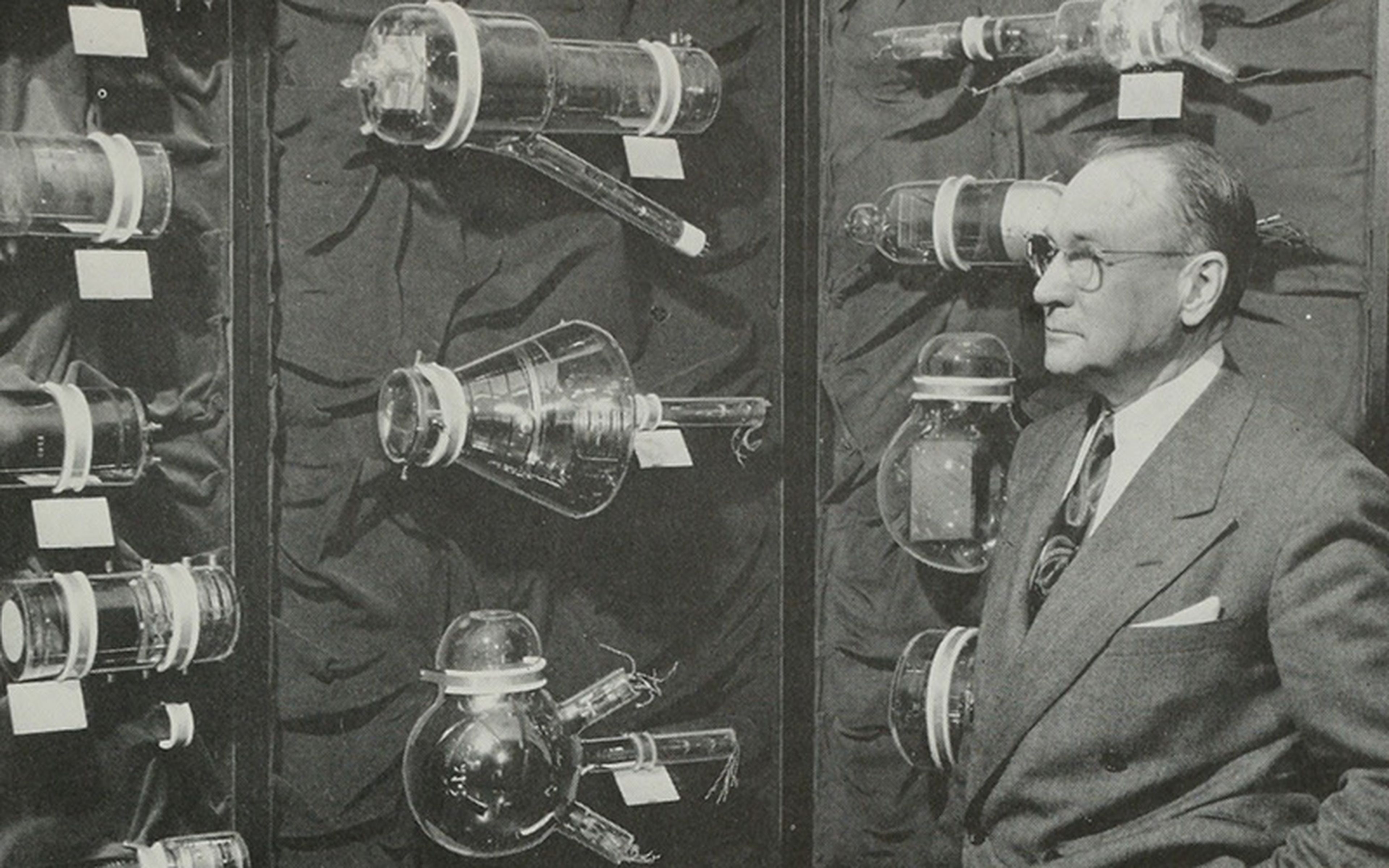 Though perhaps unjustly overlooked in favor of a "farmboy prodigy," Vladimir Zworykin made many contributions to the early history of television. His pioneering work on video camera tubes, such as the "iconoscope," set the stage for ever greater fidelity in image capture. (Source: Radio Age magazine, Radio Corporation of America, New York, Vol. 13, No. 4, October 1954, p. 27. via Wikipedia)
