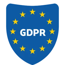 GDPR icon, representing General Data Protection Regulation, featuring a blue shield with twelve starts around GDPR letters, symbolizing data protection and security.