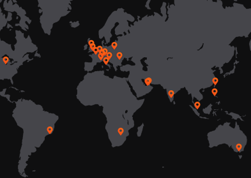 A map showcasing the different Dennemeyer office locations all over the world
