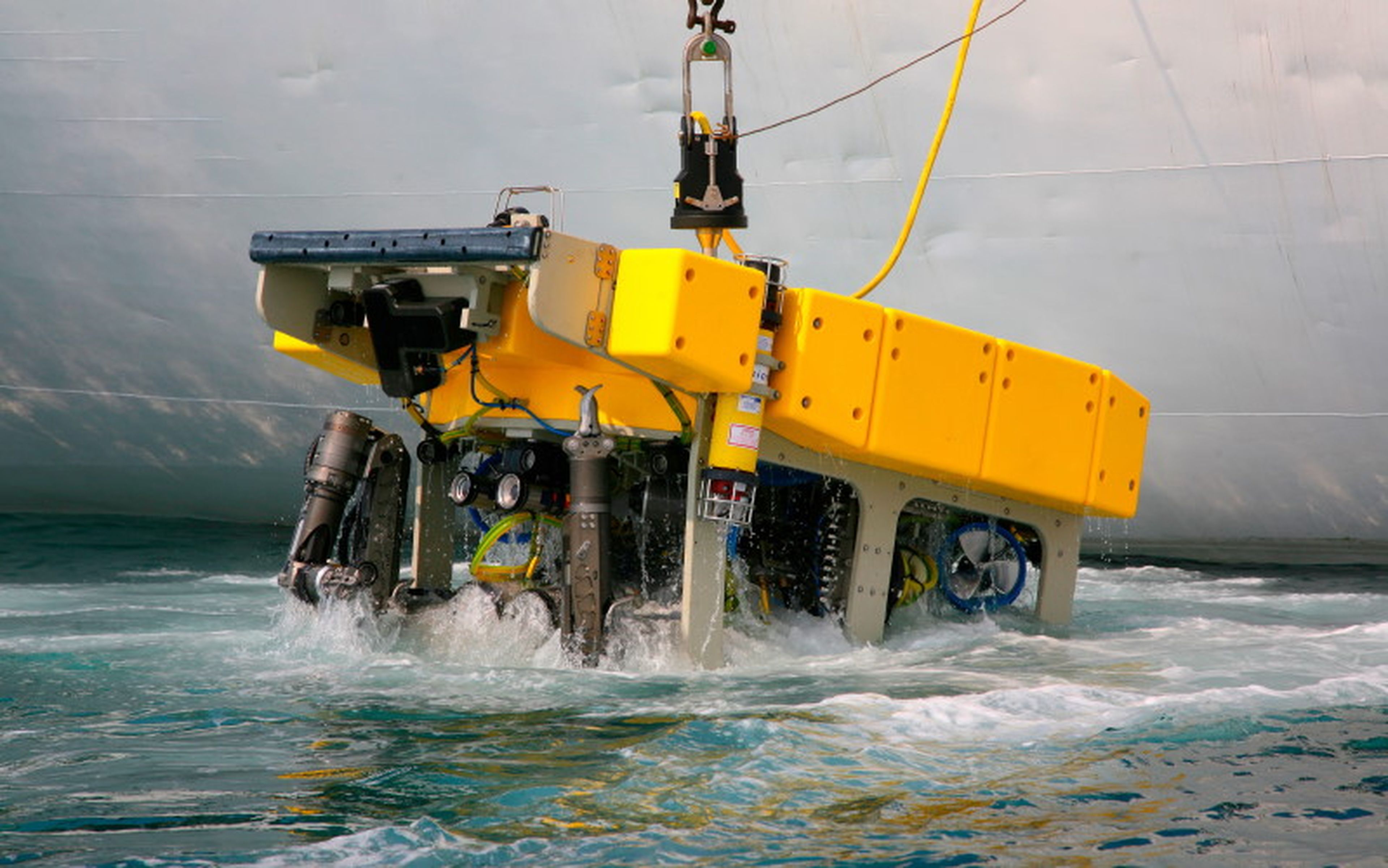 A remotely operated underwater vehicle (ROV), bristling with advanced equipment, is the ideal tool for a wide variety of undersea tasks, from exploration and surveys to construction, repair and even rescue. They are often painted bright yellow to maximize their visibility in deep or murky water.