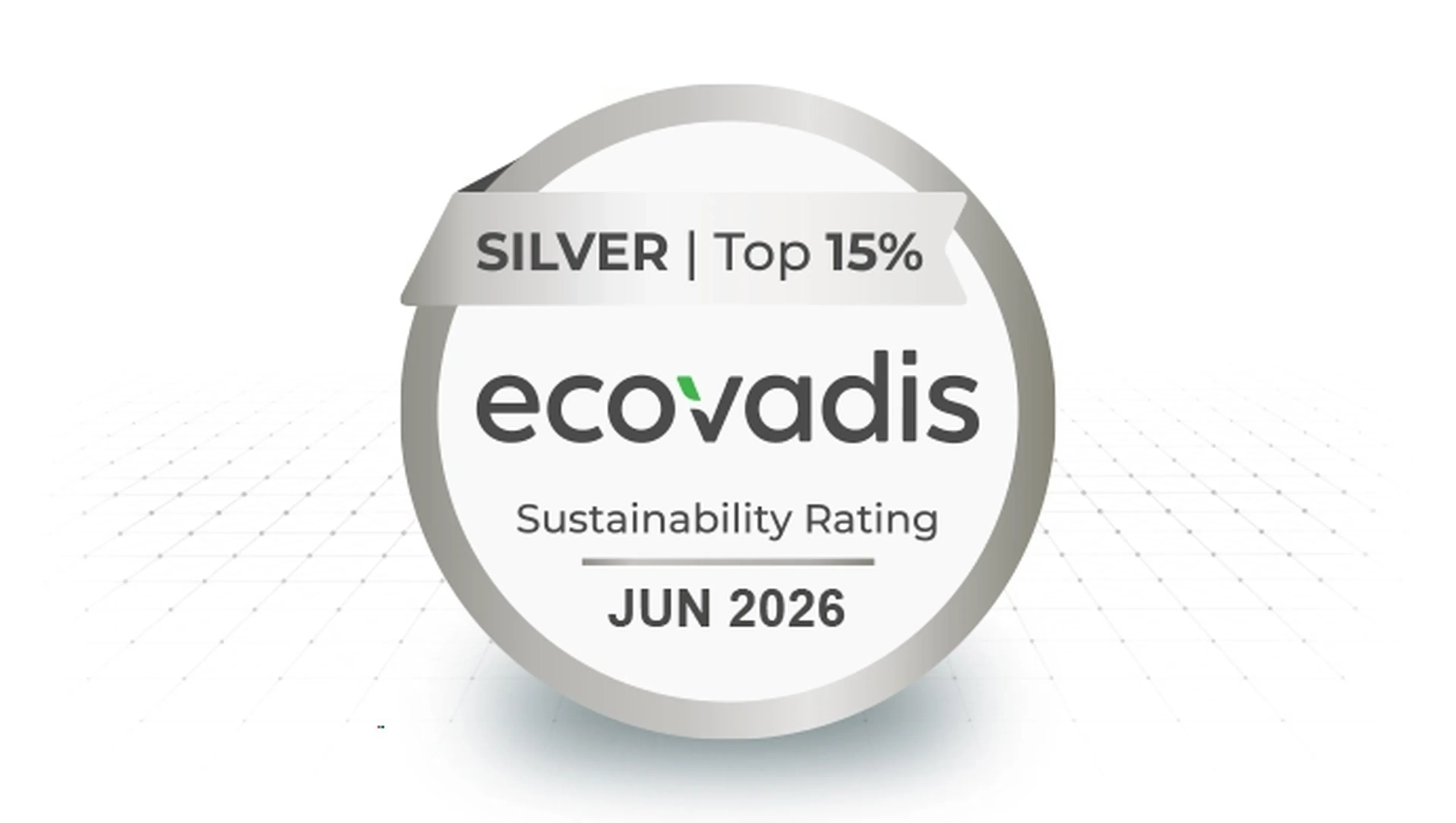 Silver EcoVadis sustainability rating badge for June 2025, indicating top 15% performance.