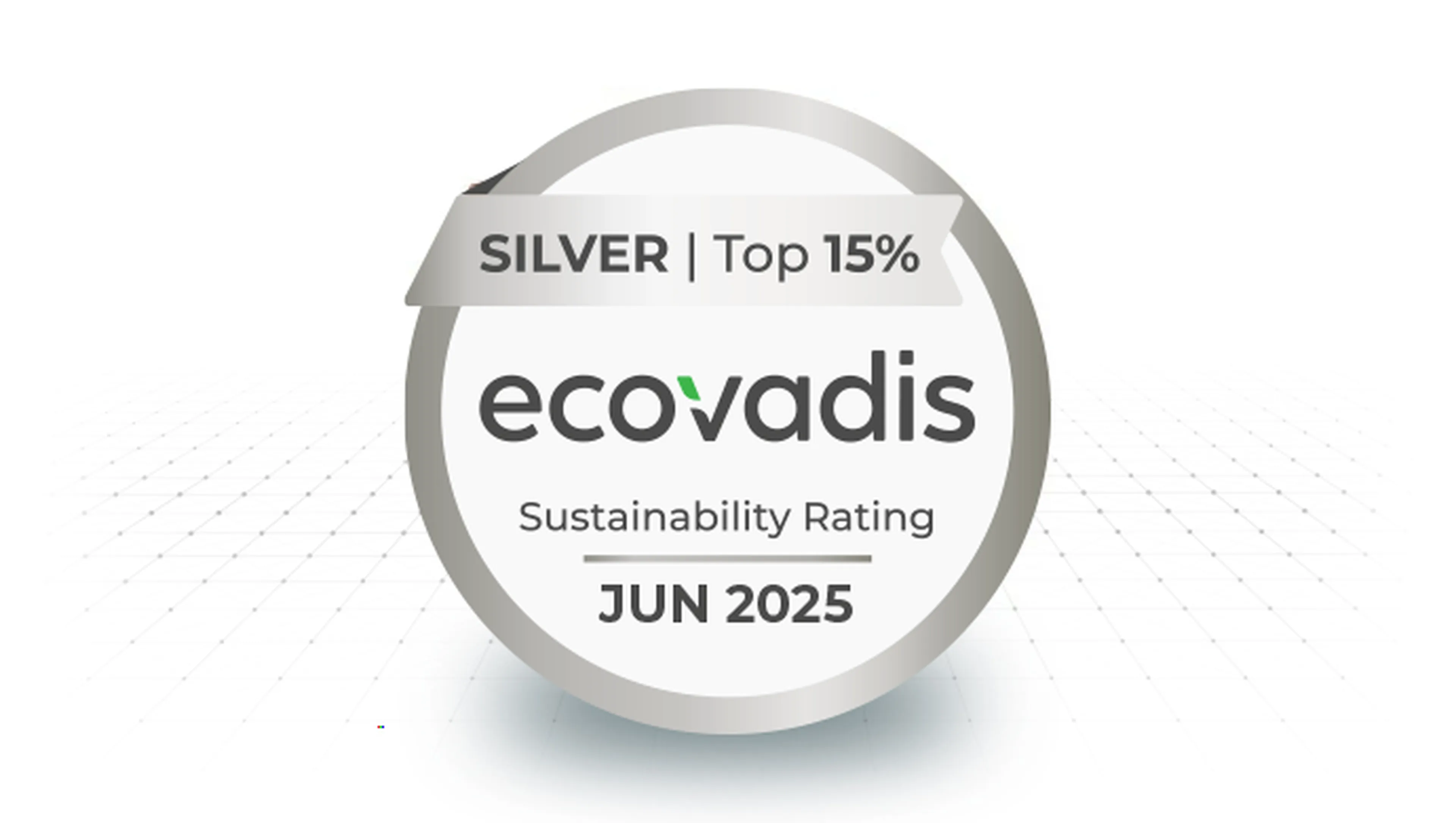 Silver EcoVadis sustainability rating badge for June 2025, indicating top 15% performance.