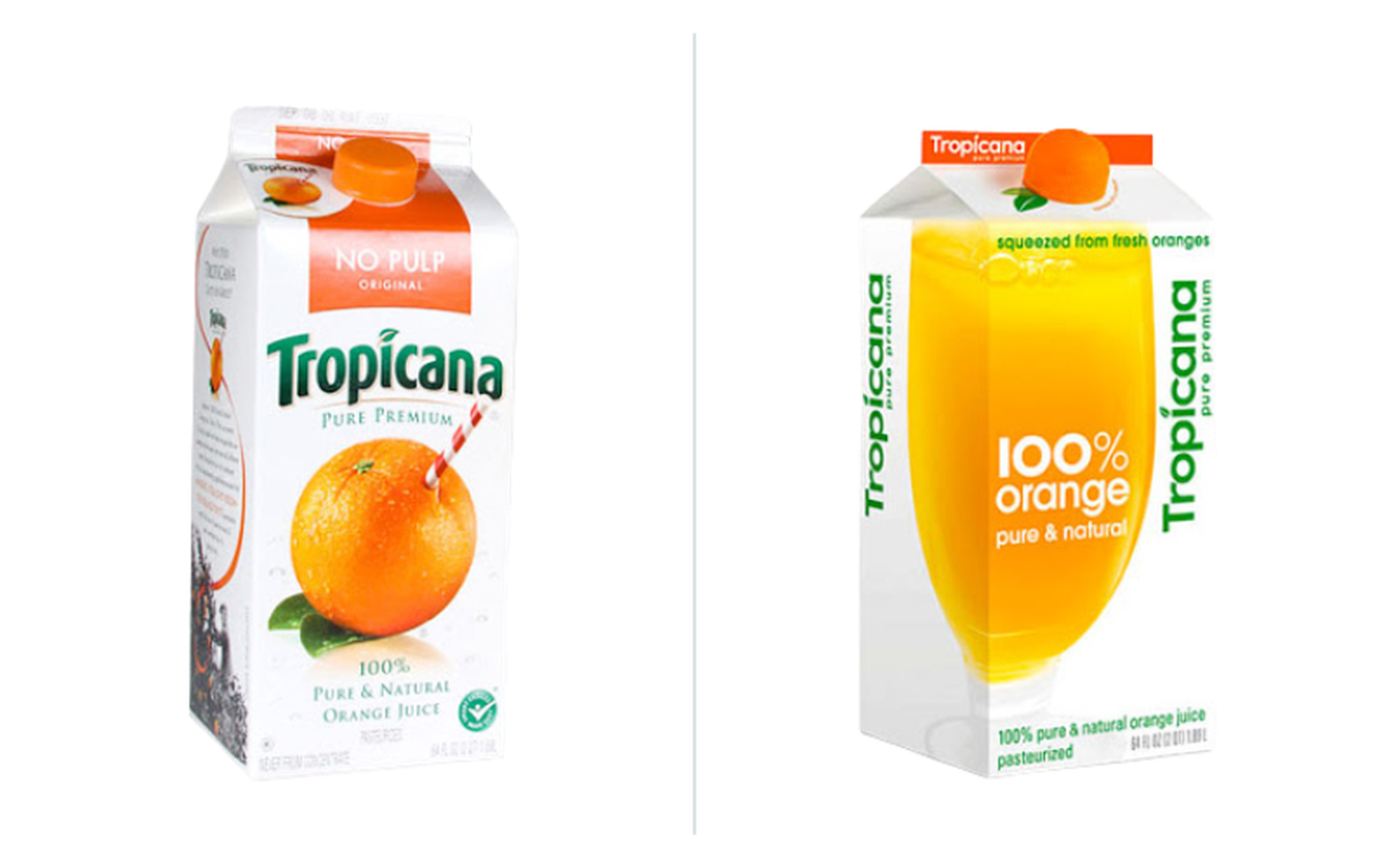 Tropicana was less fortunate than its fellow PepsiCo brand, being mistaken for budget store-brand juice. Rebranded cartons sat on shelves as regular customers were unable to pick out their preferred drink easily. A bitter reminder to choose external partners carefully. (Image source: The Branding Journal)