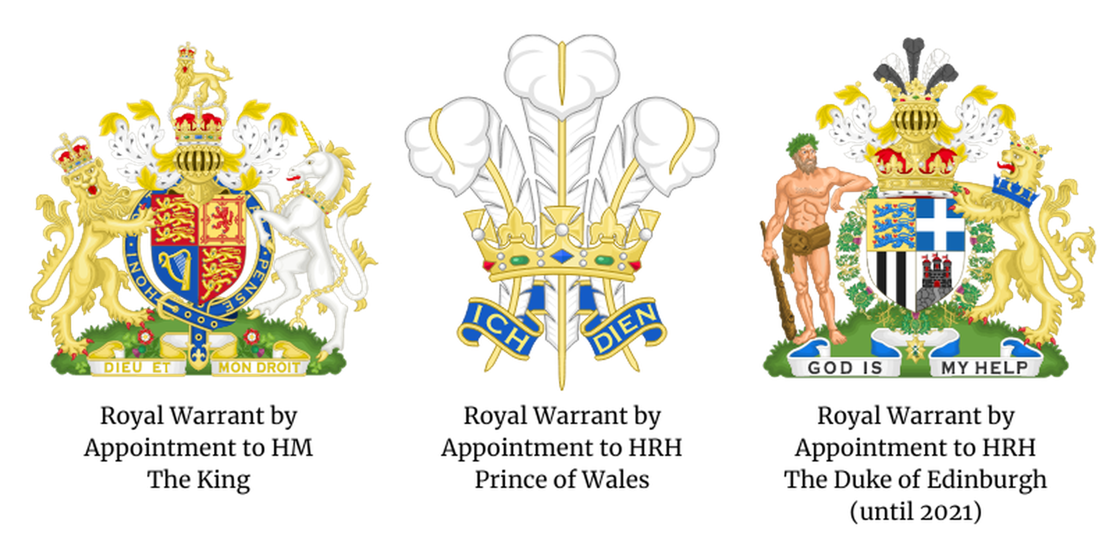 The emblem associated with a Royal Warrant of Appointment depends on the title of the grantor. (Image source: Wikipedia)