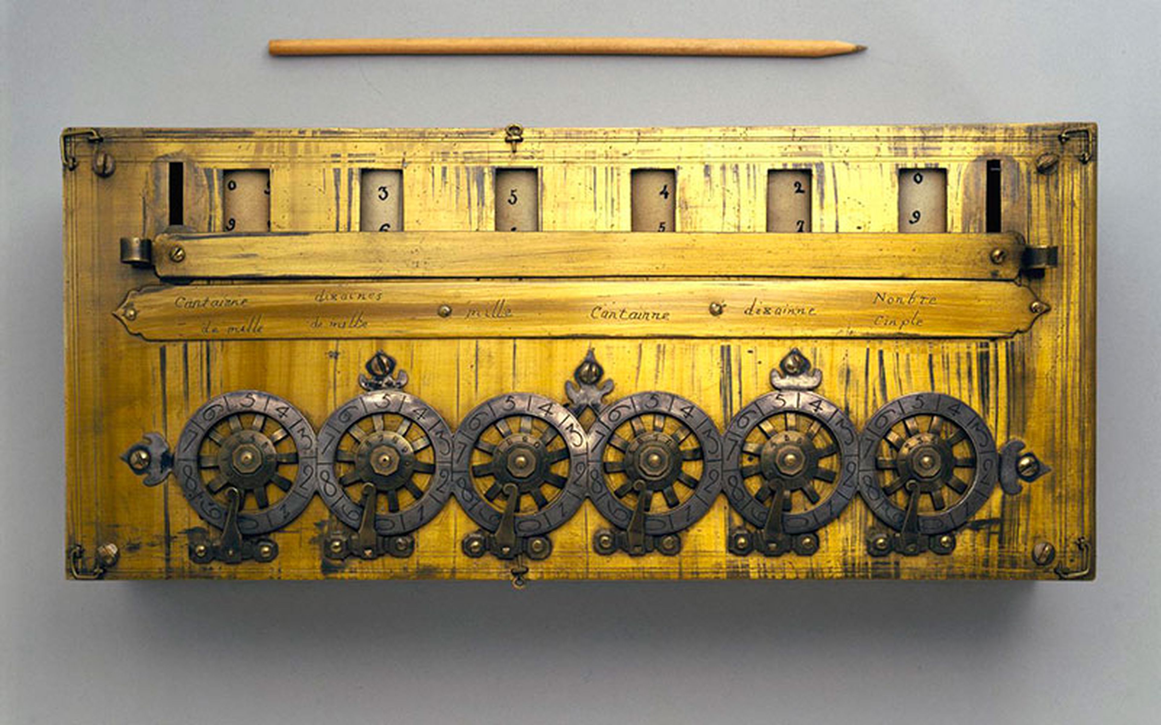 Ernest Rognon's replica of the Pascaline, held by the Conservatoire National de Art et Metiers, Paris. (Image source: Science Museum Group)